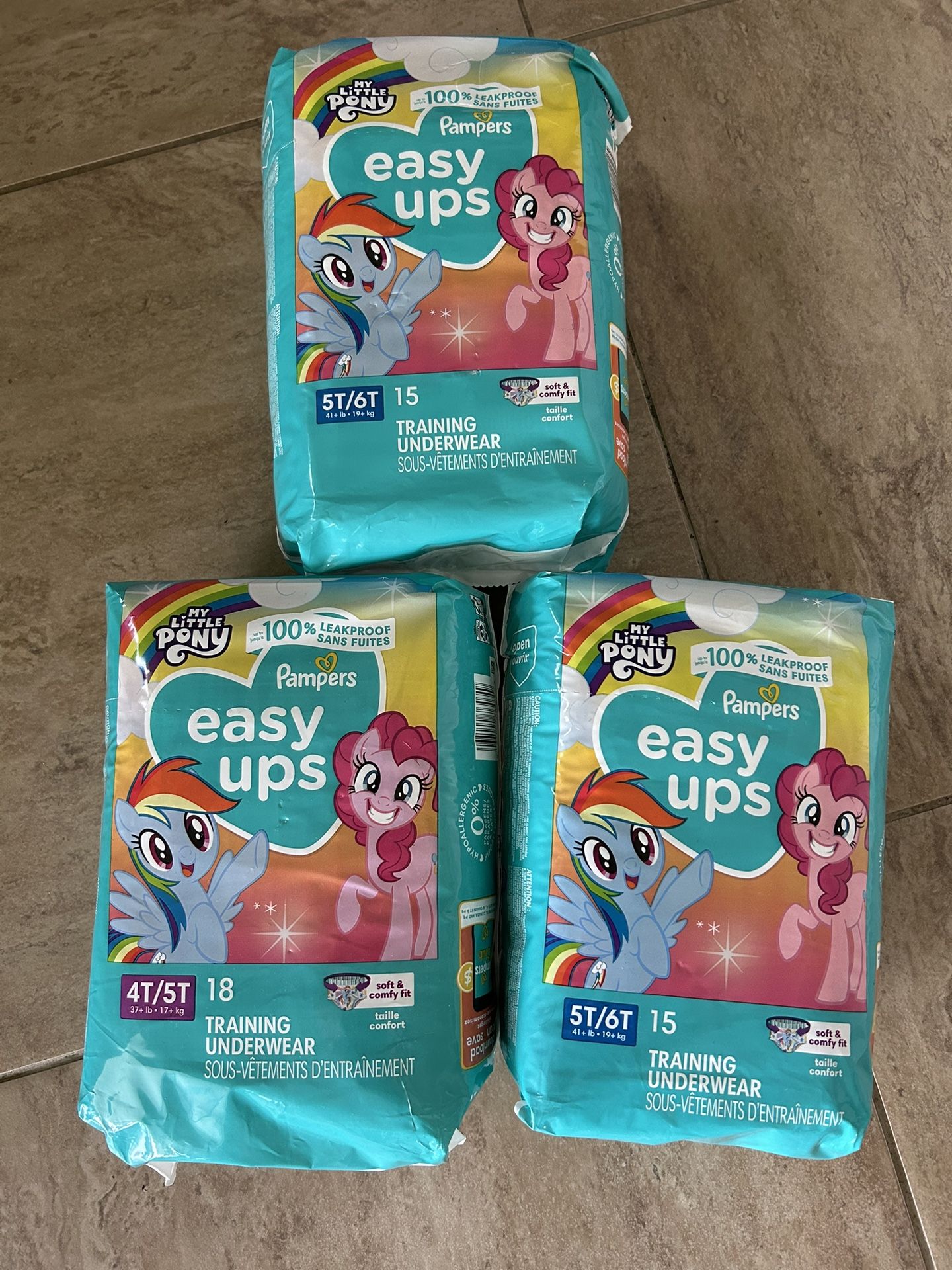 3 Pampers Easy Ups Girls Potty Training Pants, Size: 4T/5T/6T, 15-18 Count