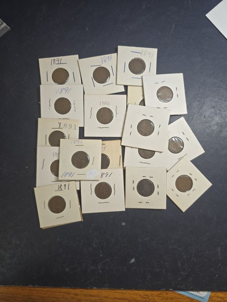 Lot Of 18 --1891 Indian Head Pennies