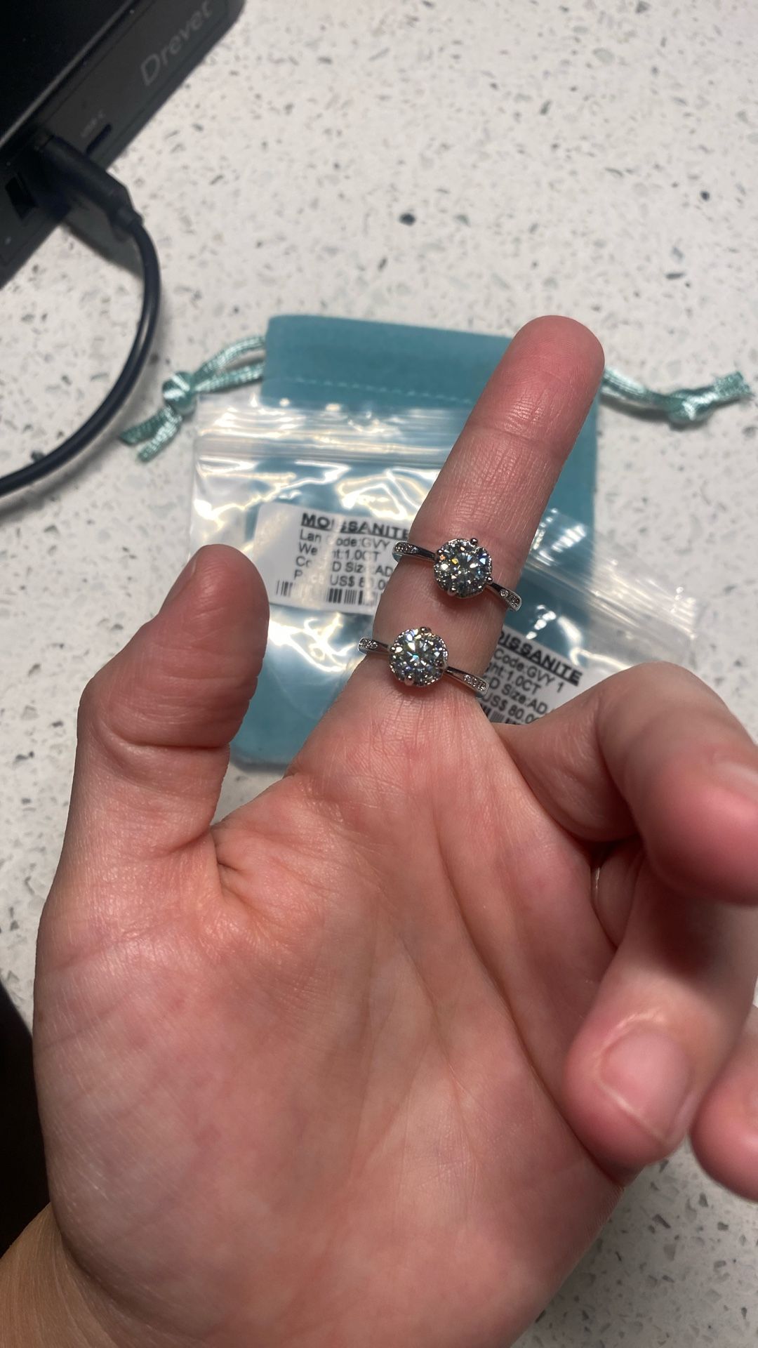 Moissanite 1ct 925 Adjustable Rings