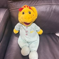 Vintage BJ Bedtime Barney Plush Yellow Dinosaur Thermal Pajamas Bean Bag Toy