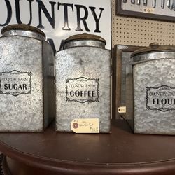 Galvanized  Canister Set 3 Pc