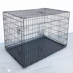 (NEW) $75 Folding 48” Dog Cage 2-Door Pet Crate Kennel w/ Tray 48”x29”x32”
