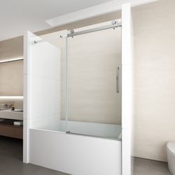 56-60"W×60"H Single Sliding Frameless Shower Door 5/16"(8mm)Tempered Glass and Stainless Steel Hardware