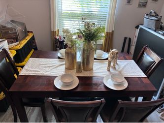 Dark Wood Dining Table with 5 Chairs