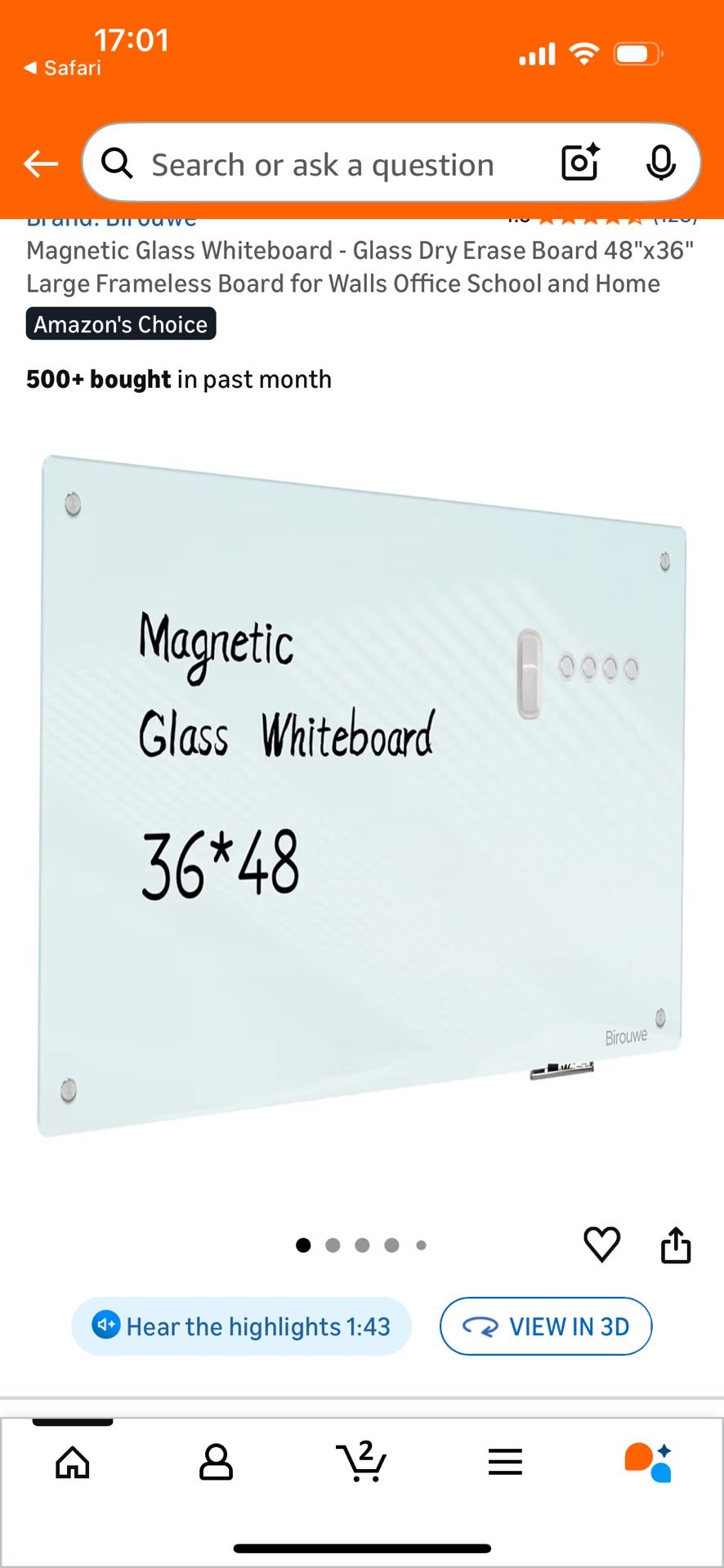 36x48 Magnetic Glass Whiteboard