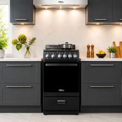 Premium Levella 20" Electric Range with Mirrored Glass Door, 2.2 Cu. Ft. Oven, 4 Coil Burners, 220V, Black (PRE2027GB)