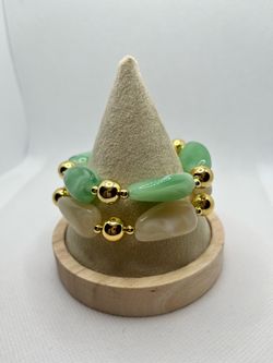 Green and Cream Stone Bead Bracelet Set