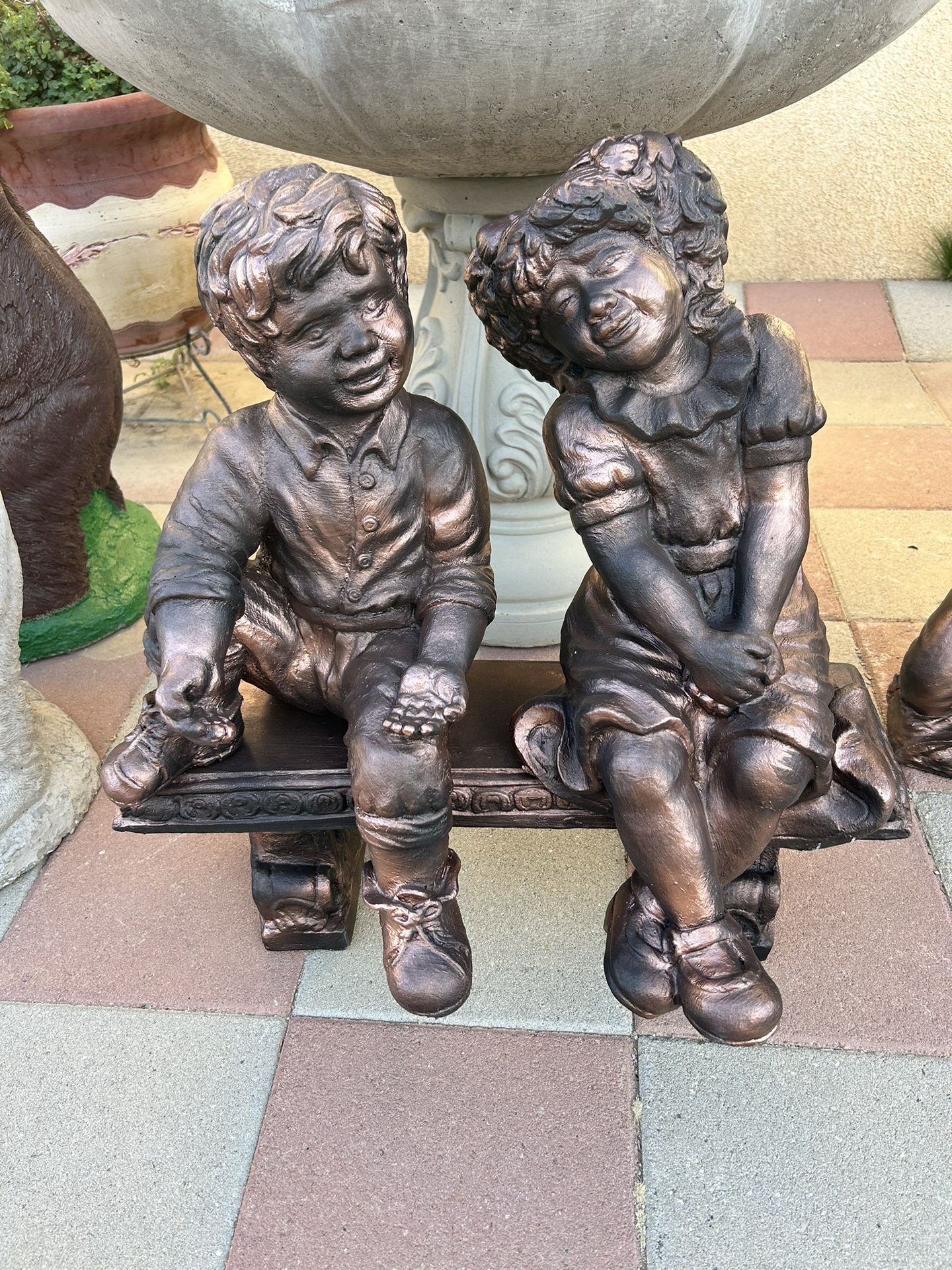 New Kids Sitting On Bench Made Out Of Cement Perfect Gift 🎁