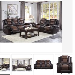 Briscoe Brown Double Reclining Living Room Set ( sectional couch sofa loveseat recliner options