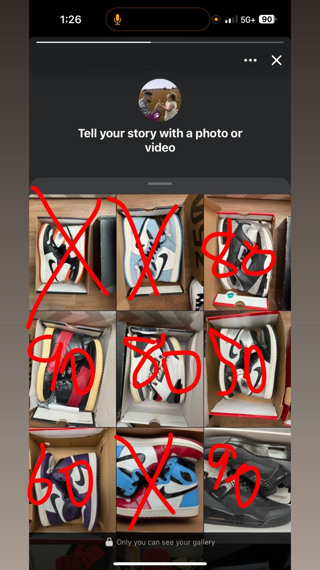 Six Pairs size 8.5 Two Jordan 3s Three Jordan 1s And One Black Cat Spoiled