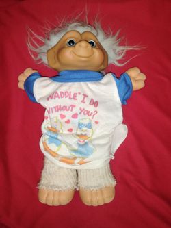 Vintage Old Troll Doll with White Hair - 14 inches tall