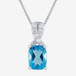 Womens Genuine Blue Topaz Sterling Silver Pendant Necklace
