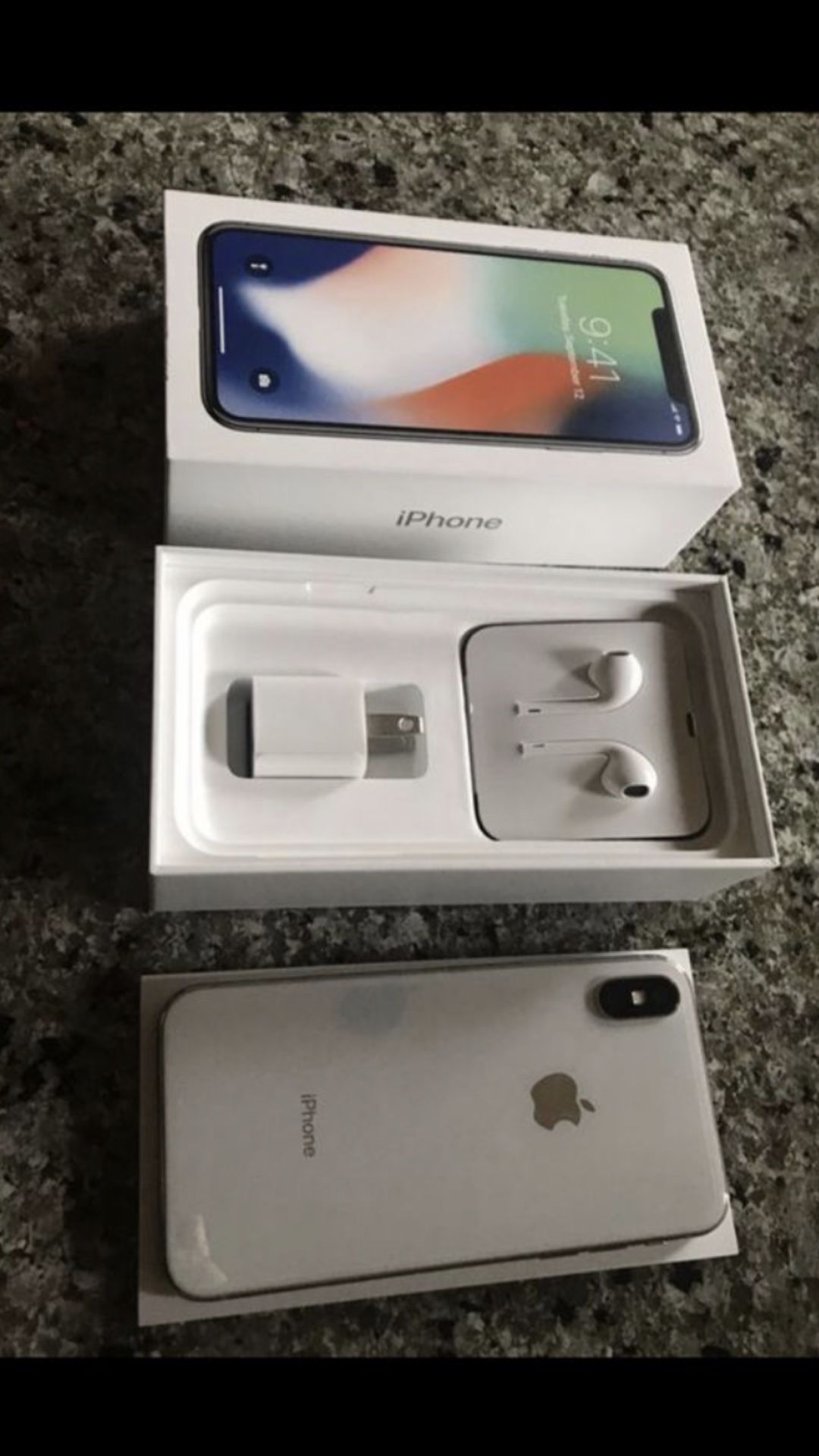iPhone X 256 silver and white unlocked with box and accessories untouched