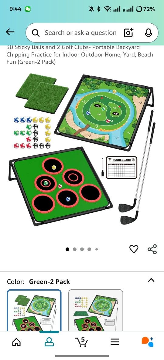 Double-Sided Golf Chipping Game Mat & Target Set with 30 Sticky Balls and 2 Golf Clubs- Portable Backyard Chipping Practice for Indoor Outdoor Home, Y