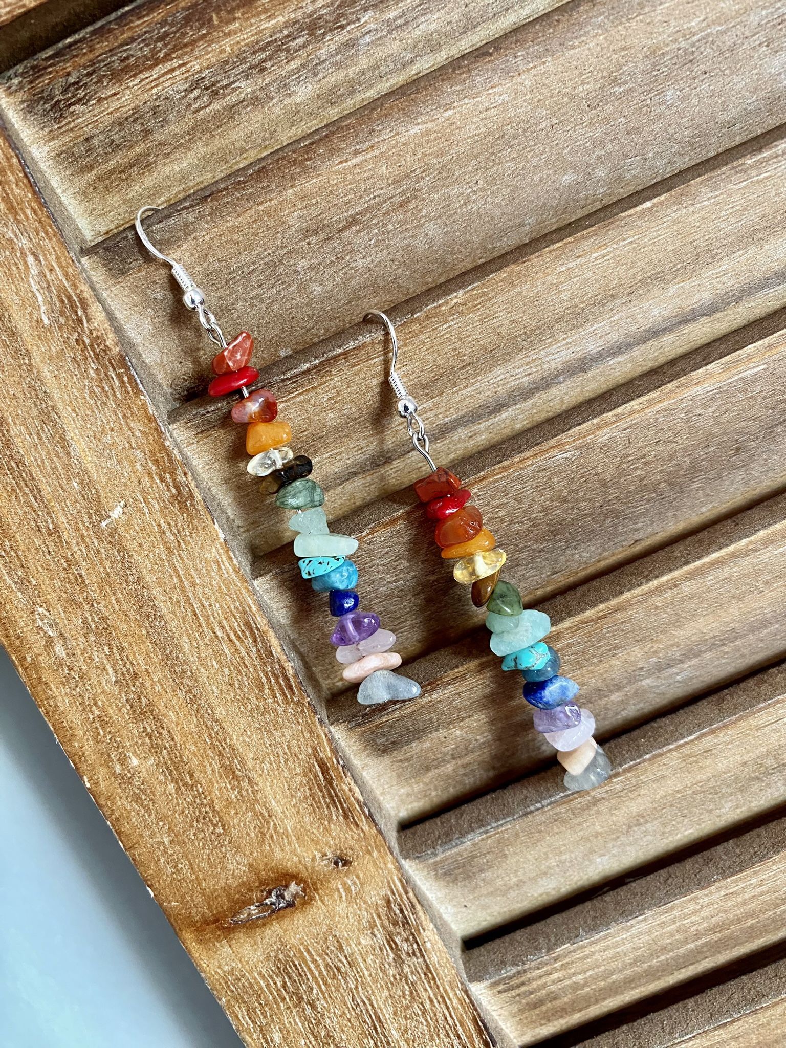 Chakra Stone Bead Earrings w. 925 Sterling Silver Hooks, Handmade
