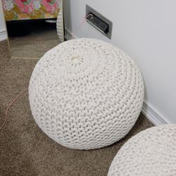 Casafield Pouf Ottomans, Cotton Knit Foot Stools, Boho Floor Pouffes for Living Room