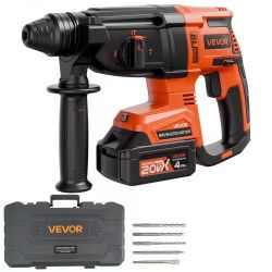 20V Brushless Cordless Hammer Drill, Lithium-Ion 1.1 Inch Rotary Hammer Driver, SDS-Plus Electric Lightweight Power Tool Kit with Battery and Charger,