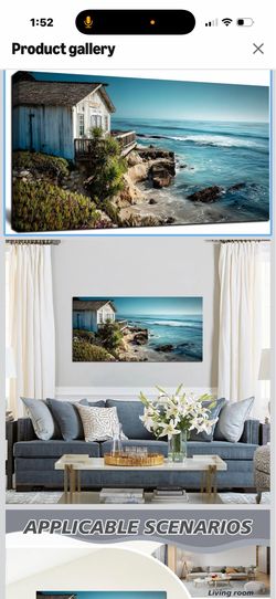 Modern Beach Wall Art Blue Ocean Seaside 20"X40"