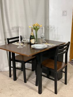SPACE SAVER Drop Leaf Dining Table & 2Chairs