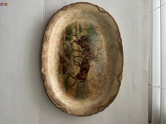 Vintage or antique Dresden platter, rustic transferware with aged oval serving platter