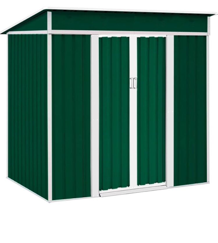 Outdoor Garden Storage Shed 4' × 6' Garden Tool House with Double Sliding Doors, Steel Anti-Corrosion Storage House forYard Lawn