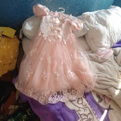 Beautiful Pink Rose Lace And Floral Dress 