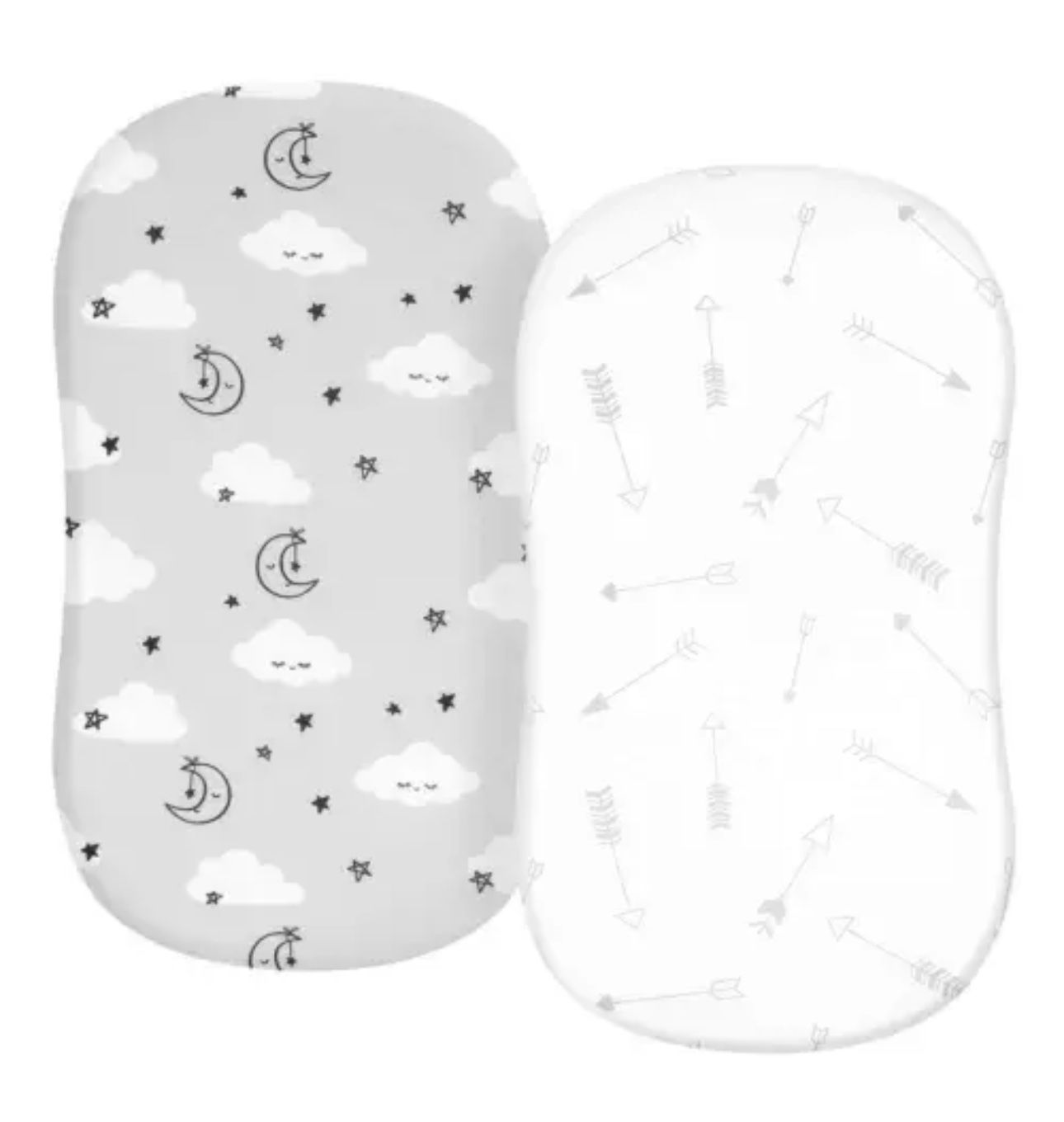 TILLYOU Jersey Knit Soft Bassinet Sheets - 2-Pack Gray Clouds