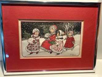 Four Little Girls in Snow,  Vintage Style
