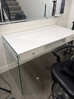 White Vanity Desk with Glass Sides
