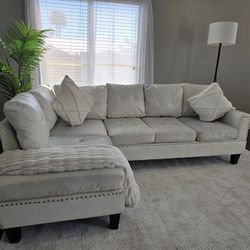 White Faux Leather Sectional - FREE DELIVERY!