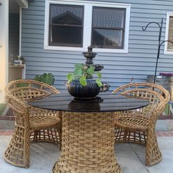 Vintage Rattan Wicker Palm Beach Regency Dining Bistro Set