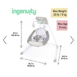 Ingenuity InLighten 6-Speed Foldable Baby Swing with Light Up Mobile, Swivel