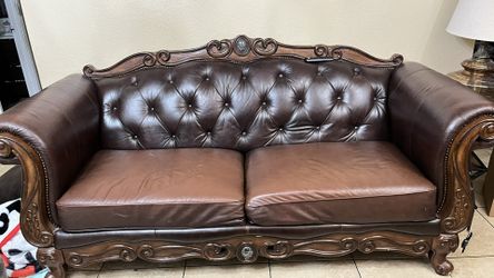 Brown Leather/ Wood Coaches 