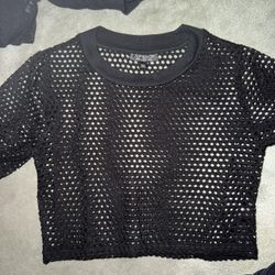 Top Shop US 2 Fishnet Crop Shirt