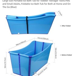 Large Size Portable Ice Bath Tub for Toddler Teenager Twins Pets and Small Adults, Foldable Ice Bath Tub for Both at Home and On The Go (Blue)