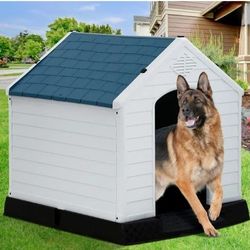 New Plastic XLarge Dog House  With Elevated Floor Ventalated Panels ALL Weather Resistant Pet Shelter XLarge Dog Igloo  Casa De Mascota 