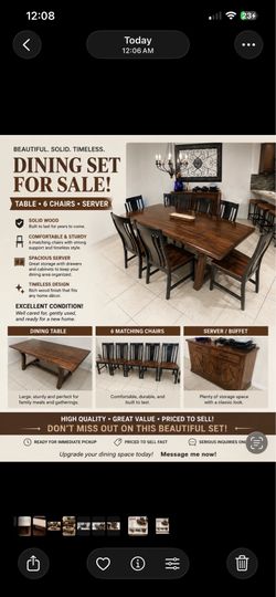 Like new dining table, 6 chairs and server table!