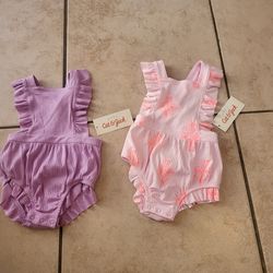 Cat & Jack Pink & Purple 2pc 3-6 Ruffled Romper