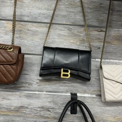 Balenciaga Hourglass Leather Wallet On Chain