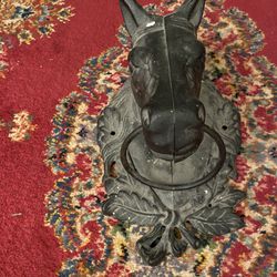 Vintage Black Cast Iron Horse Head Wall Mount Hitching Post Barn Decor Thorobred
