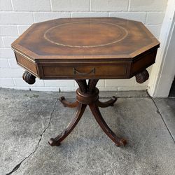 Antique English Regency Mahogany & Leather top side table / end table