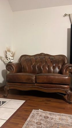 Coaster Victoria Leather Tufted Upholstery Loveseat in Brown