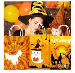 18 Pcs Halloween Paper Gift Bags with Handles, Trick or Treat Bags