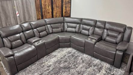 New Gray Leather power Reclining Sectional Sofa