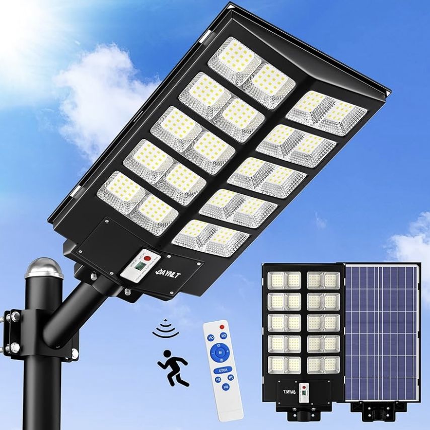 3000W Solar Street Lights Outdoor,300000LM 6500K Commercial Parking Lot Lights Dusk to Dawn, Waterproof Solar Security Flood Lamps with Motion Sensor