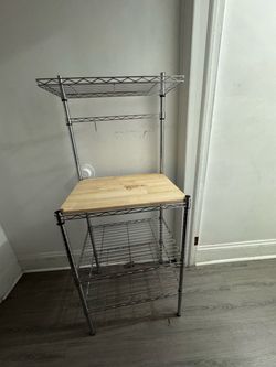 Chrome Wire Baker's Rack with Wood Shelf
