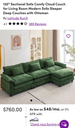 120" Sectional Coomfy Cloud Couch Sleeper With Ottoman