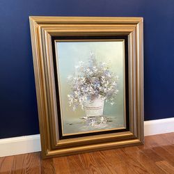 Vintage 1970s Signed M. Redon Floral Still Life Oil Painting – Framed