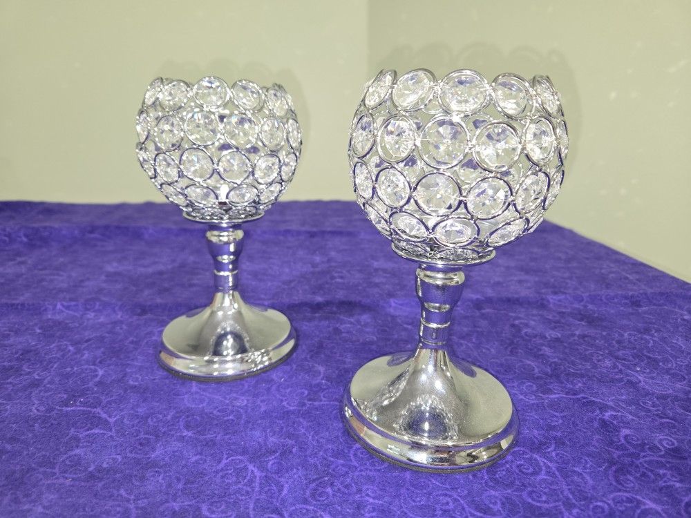 Silver Crystal Candle Holder