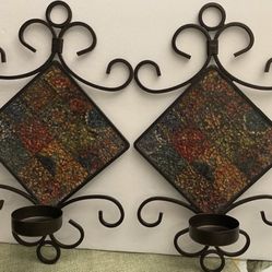 Elements Wall Hanging Sconces Mosaic Metal Tea Light Candle Holders Fleur de Lis 